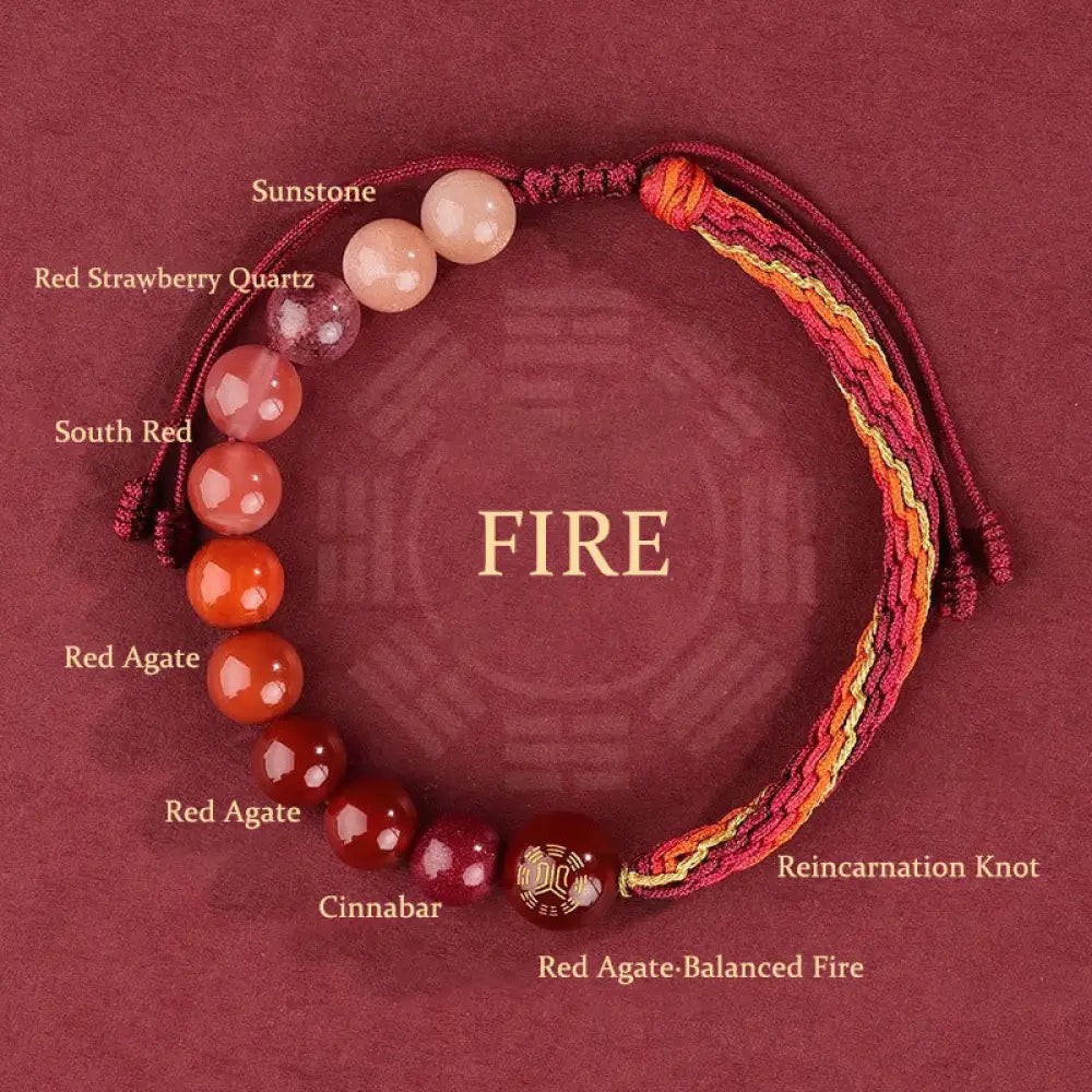 Buddha Stones Five Elements Various Crystal Agate Wealth Reincarnation Knot Braid Bracelet - BWOOOH - Fire(Wrist