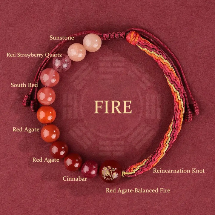 Buddha Stones Five Elements Various Crystal Agate Wealth Reincarnation Knot Braid Bracelet - BWOOOH - Fire(Wrist