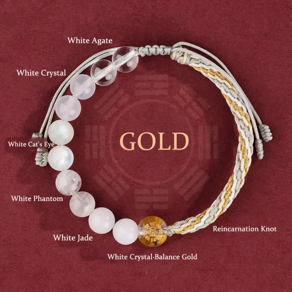Buddha Stones Five Elements Various Crystal Agate Wealth Reincarnation Knot Braid Bracelet - BWOOOH - Gold(Wrist