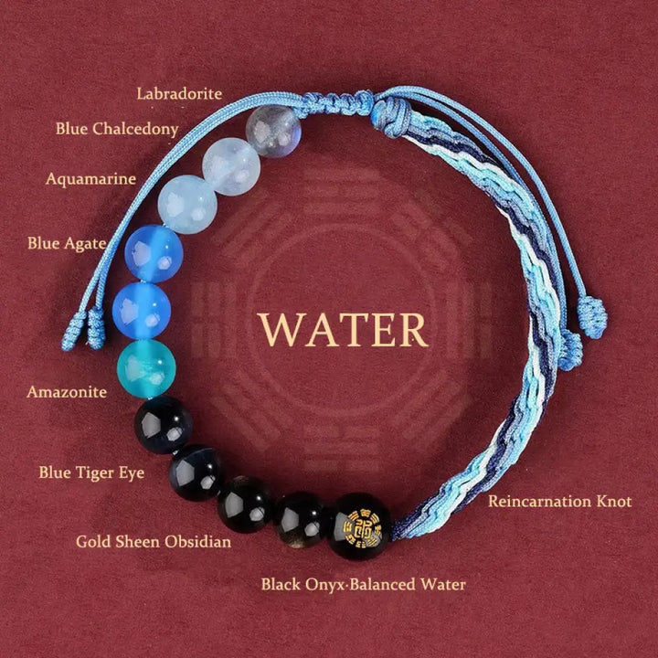 Buddha Stones Five Elements Various Crystal Agate Wealth Reincarnation Knot Braid Bracelet - BWOOOH - Water(Wrist