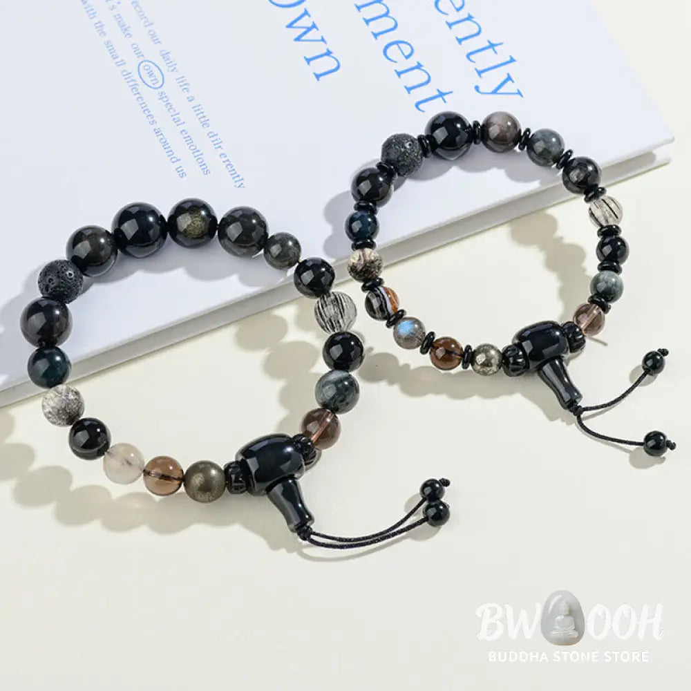 Buddha Stones Five Elements Various Crystal Black Obsidian Wealth Wisdom Bracelet - BWOOOH - Bracelet