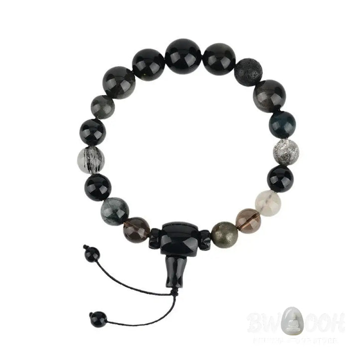 Buddha Stones Five Elements Various Crystal Black Obsidian Wealth Wisdom Bracelet - BWOOOH - Bracelet