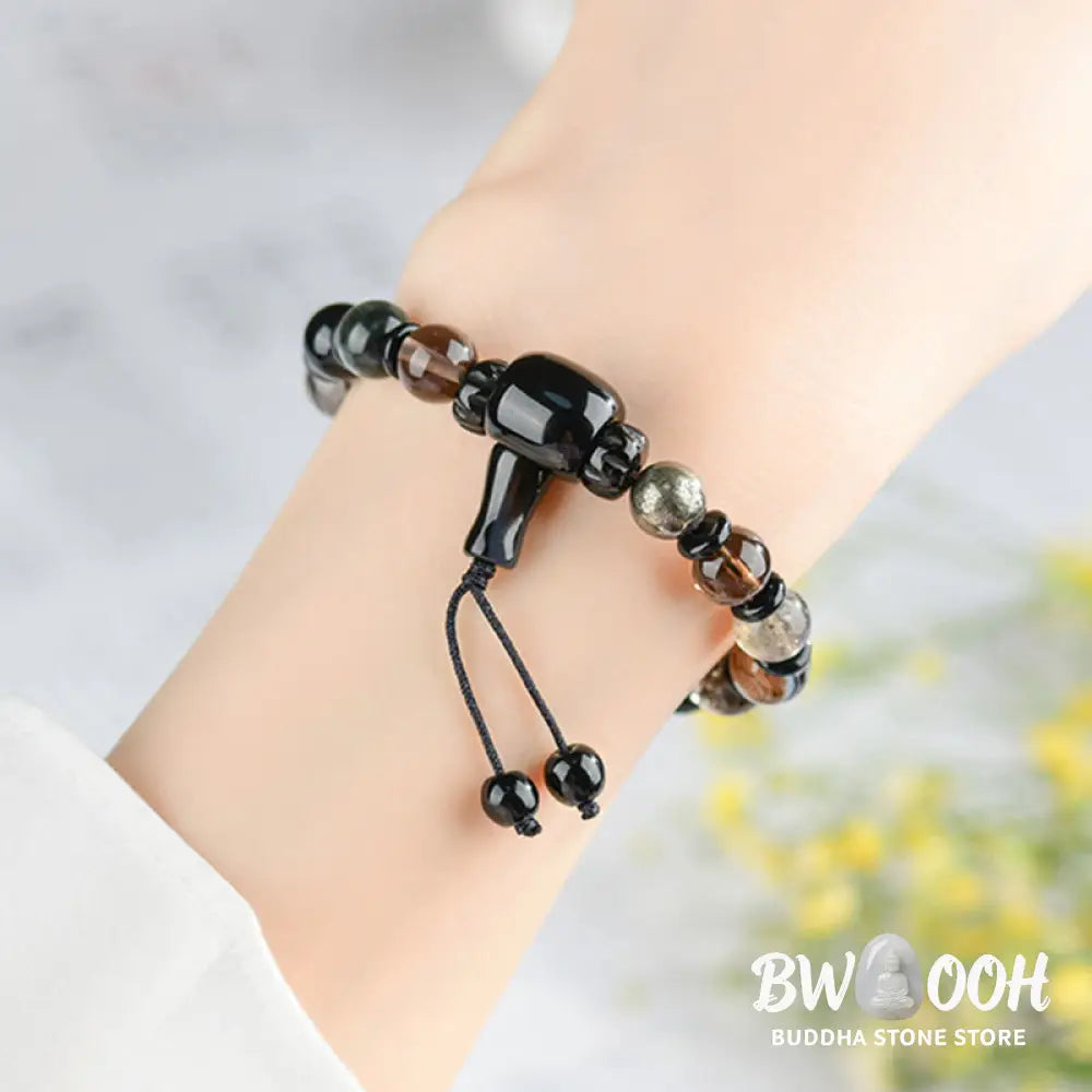 Buddha Stones Five Elements Various Crystal Black Obsidian Wealth Wisdom Bracelet - BWOOOH - Bracelet