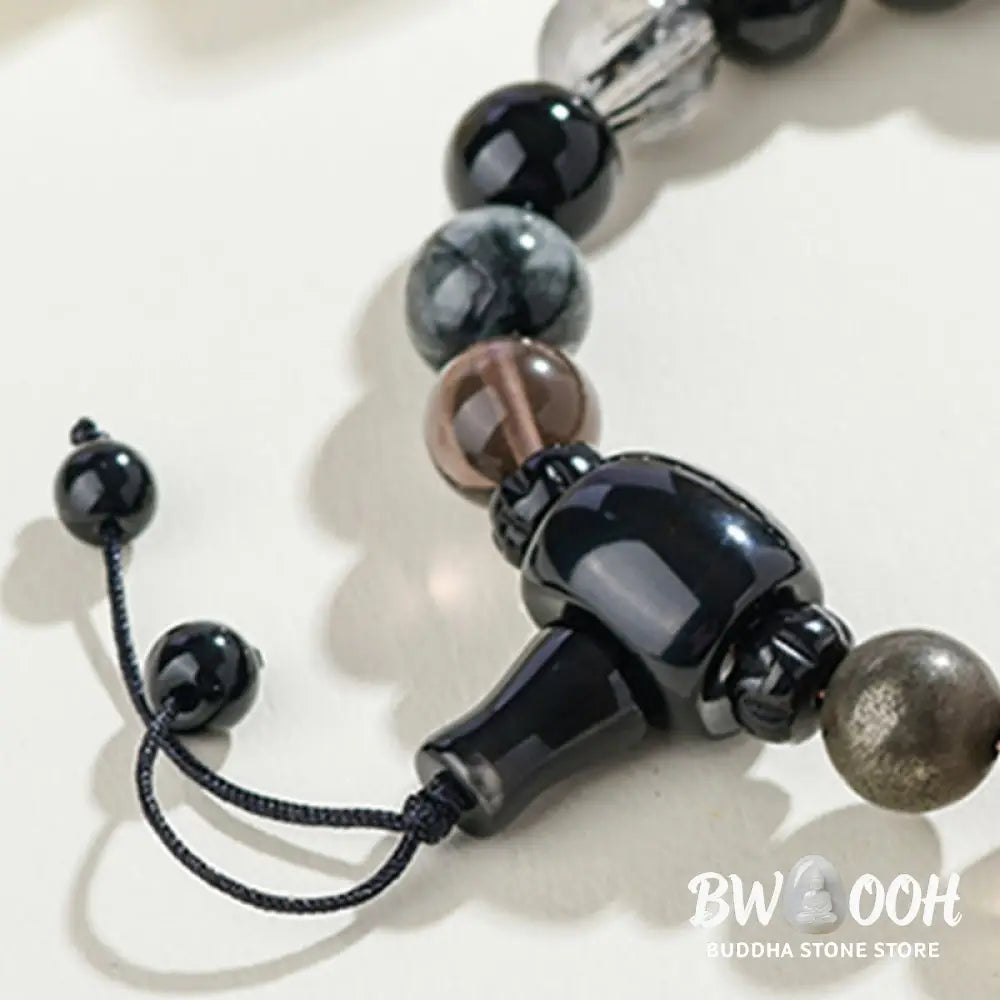 Buddha Stones Five Elements Various Crystal Black Obsidian Wealth Wisdom Bracelet - BWOOOH - Bracelet