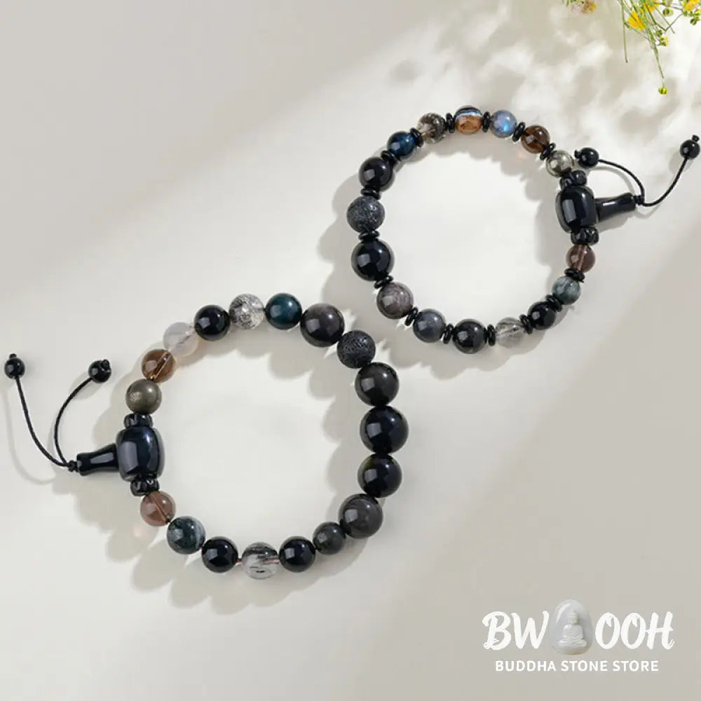 Buddha Stones Five Elements Various Crystal Black Obsidian Wealth Wisdom Bracelet - BWOOOH - Bracelet