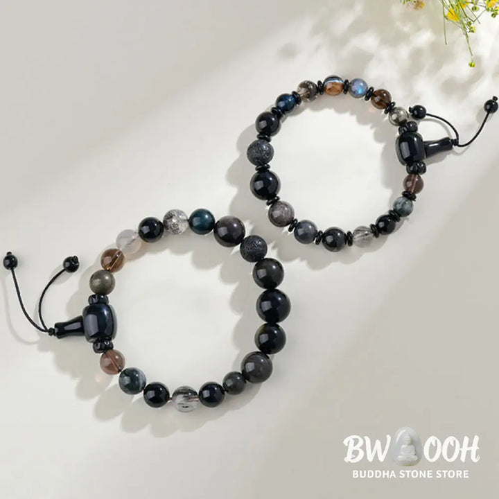 Buddha Stones Five Elements Various Crystal Black Obsidian Wealth Wisdom Bracelet - BWOOOH - Bracelet