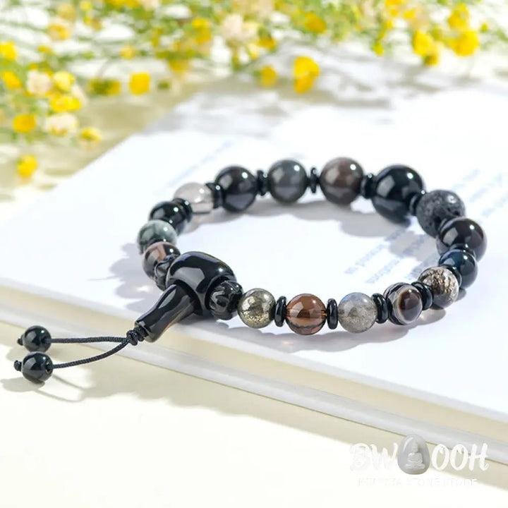 Buddha Stones Five Elements Various Crystal Black Obsidian Wealth Wisdom Bracelet - BWOOOH - Bracelet