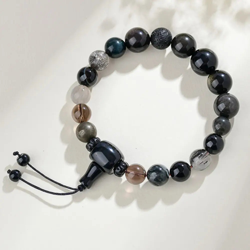 Buddha Stones Five Elements Various Crystal Black Obsidian Wealth Wisdom Bracelet - BWOOOH - Beads(8mm) - Bracelet