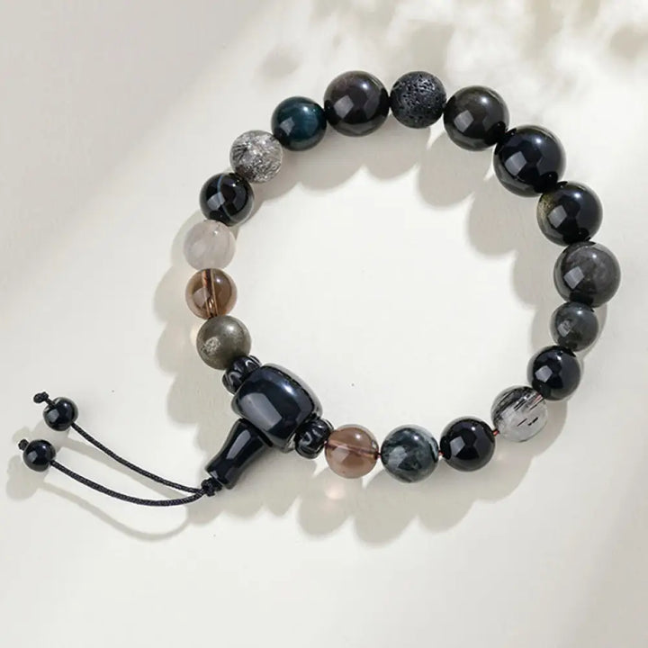 Buddha Stones Five Elements Various Crystal Black Obsidian Wealth Wisdom Bracelet - BWOOOH - Beads(8mm) - Bracelet