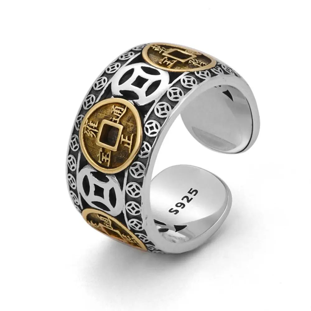 BWOOOH Five-Emperor Coins Balance Adjustable Ring — natural stone crystal healing bracelet for spiritual healing and mindf...