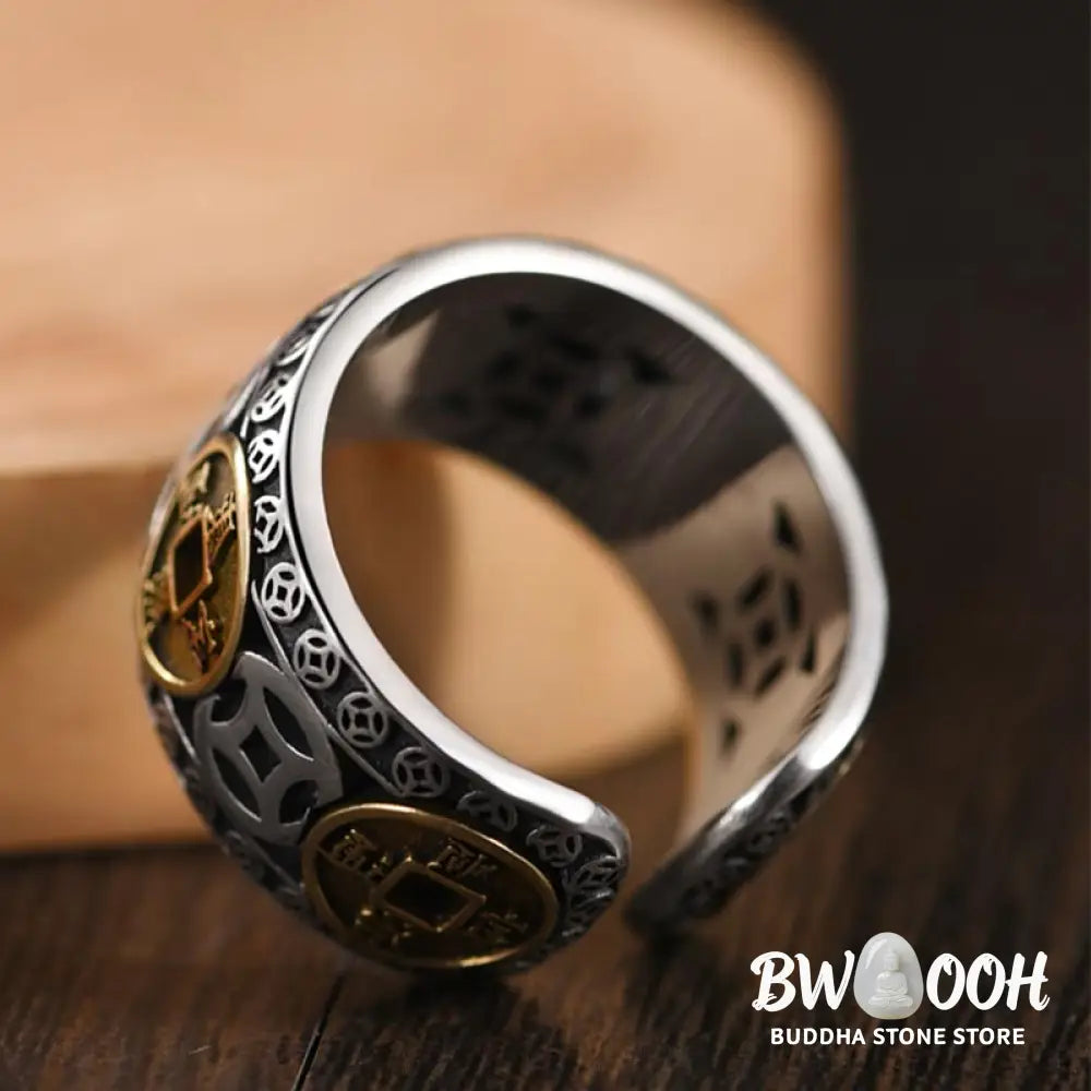Buddha Stones Five-Emperor Coins Balance Adjustable Ring - BWOOOH - Rings