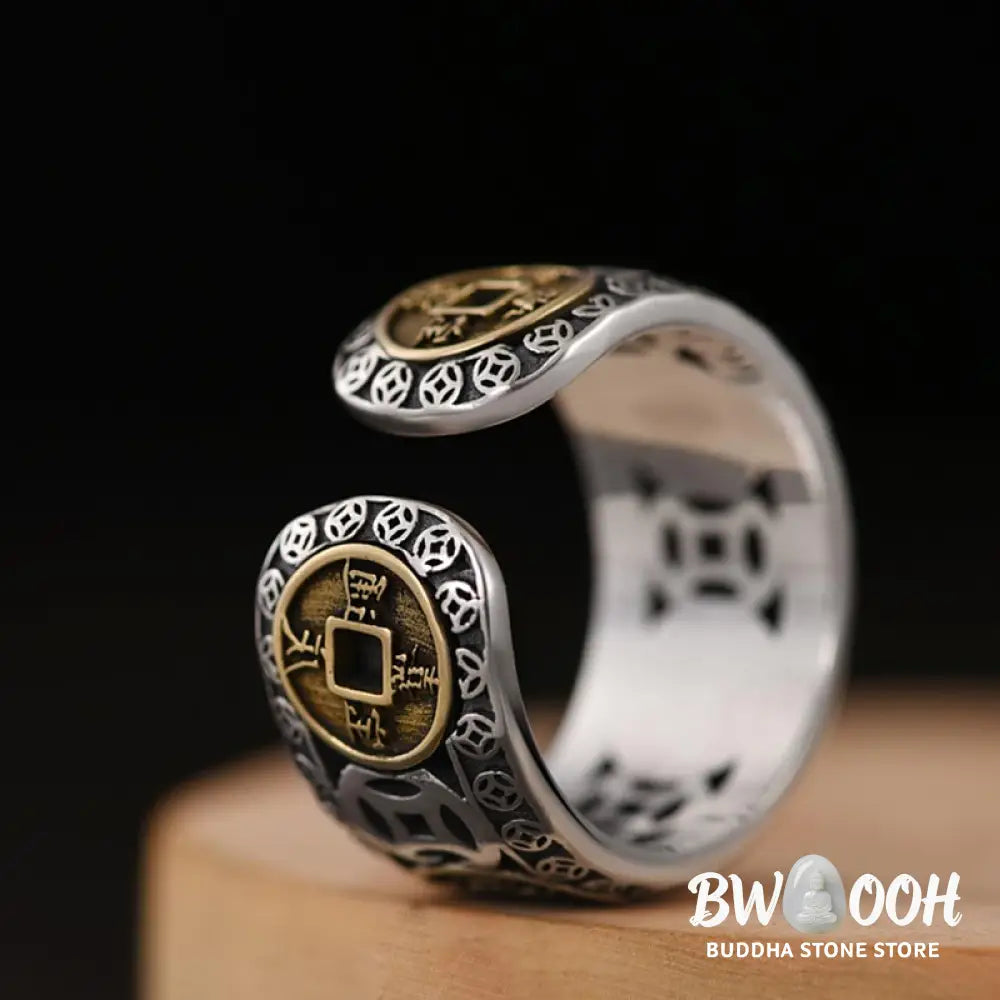 Buddha Stones Five-Emperor Coins Balance Adjustable Ring - BWOOOH - Rings