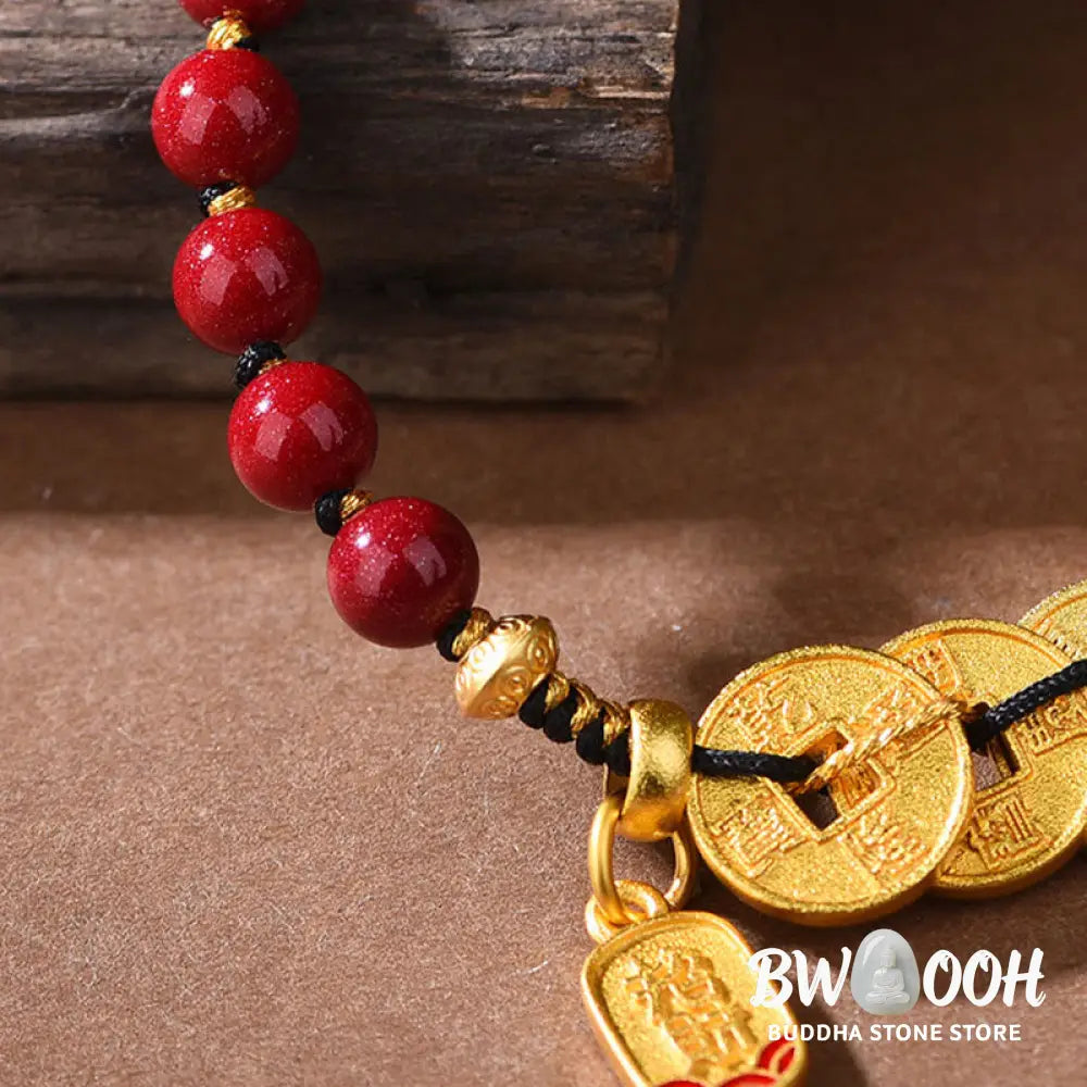 Buddha Stones Five-Emperor Coins Copper Amethyst Cinnabar Black Red String Balance Attract Fortune Bracelet - Bracelet