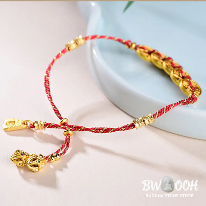 Buddha Stones Five-Emperor Coins Copper Balance Hand-Woven String Bracelet - Bracelet