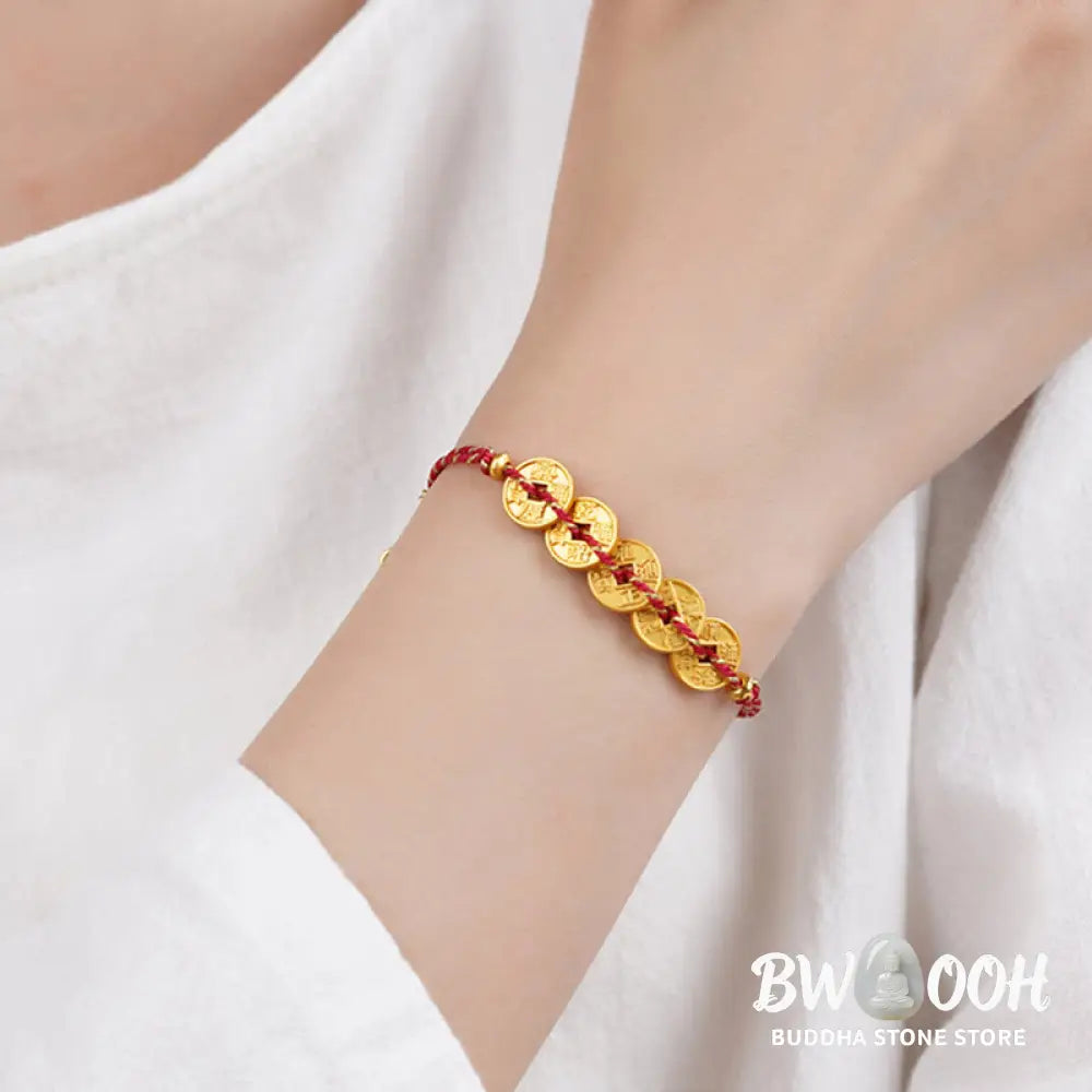 Buddha Stones Five-Emperor Coins Copper Balance Hand-Woven String Bracelet - Bracelet