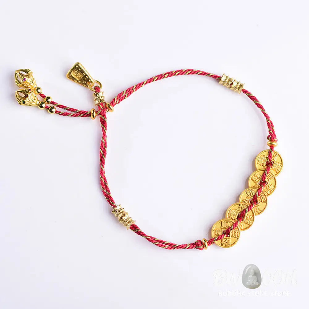 Buddha Stones Five-Emperor Coins Copper Balance Hand-Woven String Bracelet - Bracelet