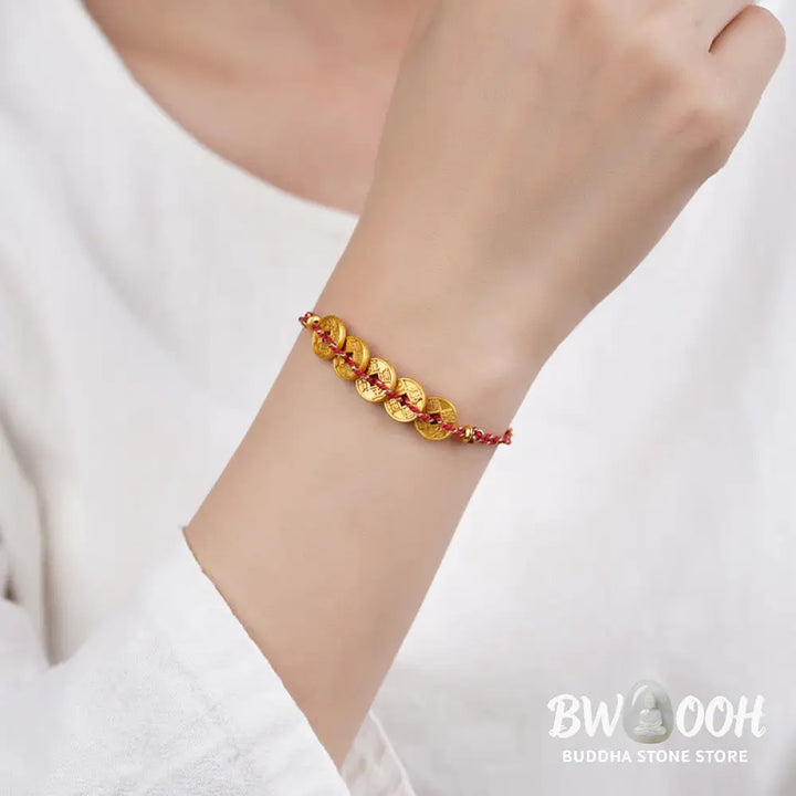 Buddha Stones Five-Emperor Coins Copper Balance Hand-Woven String Bracelet - Bracelet