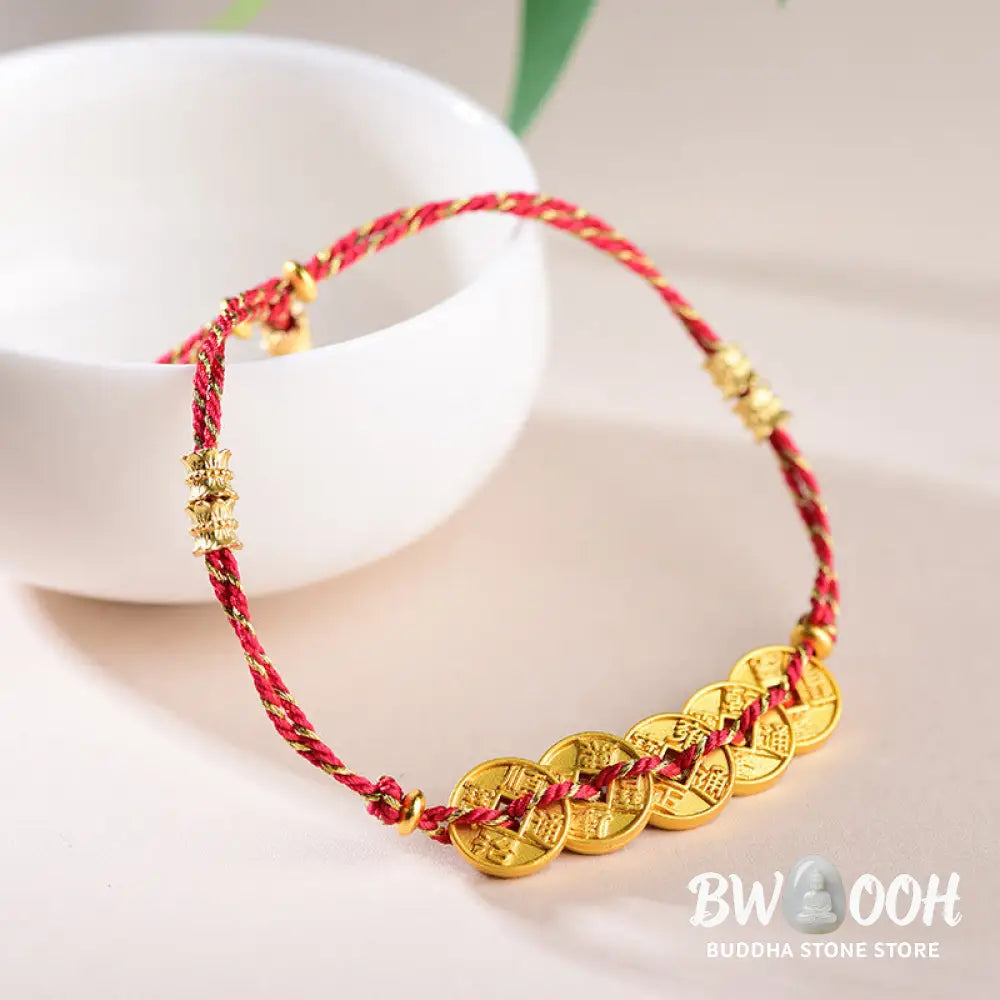 Buddha Stones Five-Emperor Coins Copper Balance Hand-Woven String Bracelet - Bracelet