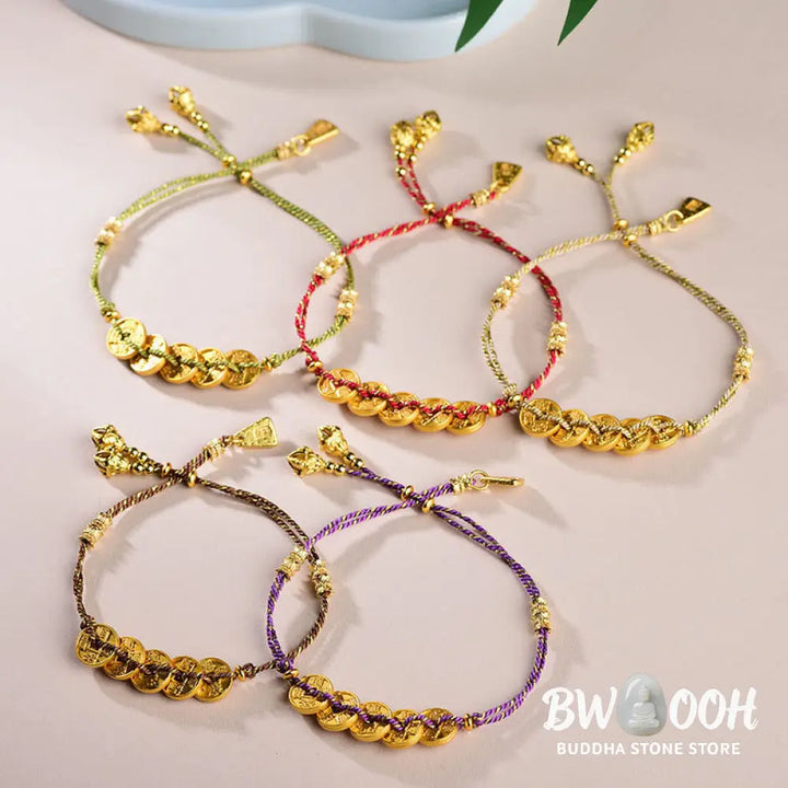 Buddha Stones Five-Emperor Coins Copper Balance Hand-Woven String Bracelet - Bracelet