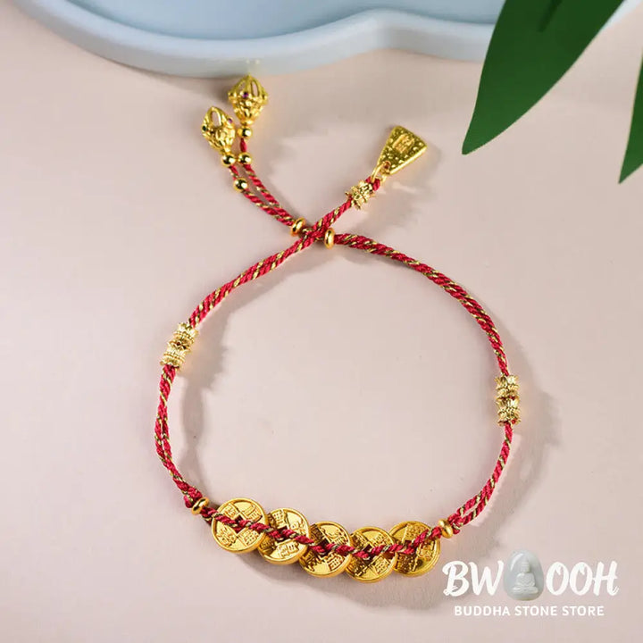 Buddha Stones Five-Emperor Coins Copper Balance Hand-Woven String Bracelet - Bracelet
