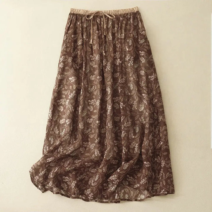 BWOOOH Floral A-line Elastic Waist Cotton Linen Women&