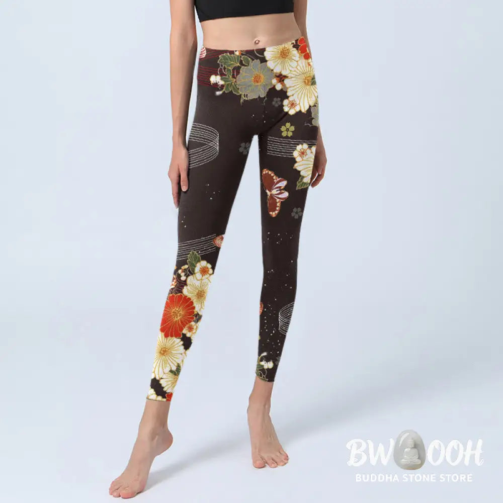 BWOOOH printed yoga leggings - Floral Butterfly Pattern Print Gym Leggi