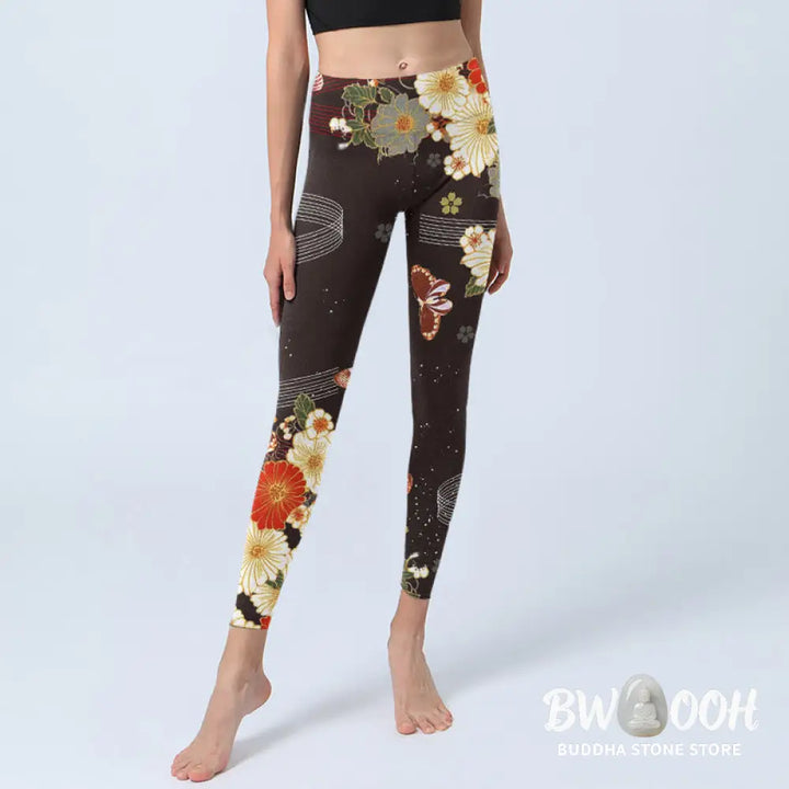 BWOOOH printed yoga leggings - Floral Butterfly Pattern Print Gym Leggi