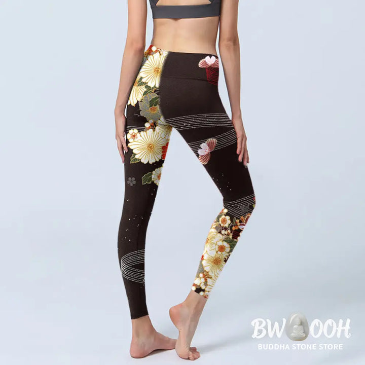 BWOOOH printed yoga leggings - Floral Butterfly Pattern Print Gym Leggi
