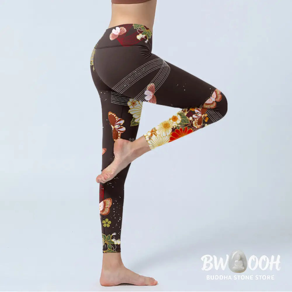 BWOOOH printed yoga leggings - Floral Butterfly Pattern Print Gym Leggi