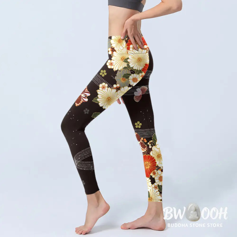BWOOOH printed yoga leggings - Floral Butterfly Pattern Print Gym Leggi