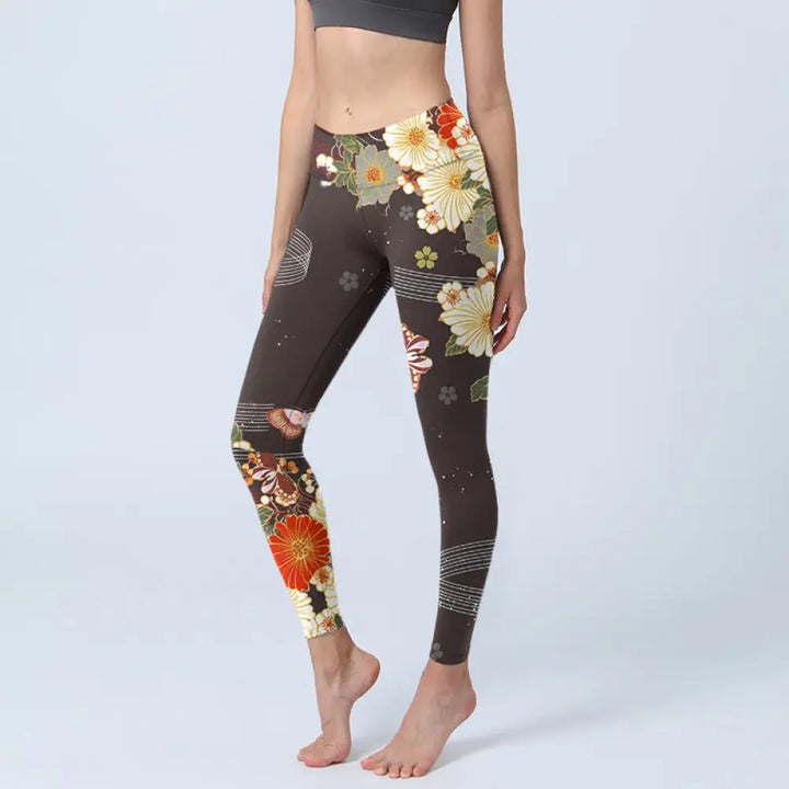 BWOOOH printed yoga leggings - Floral Butterfly Pattern Print Gym Leggi