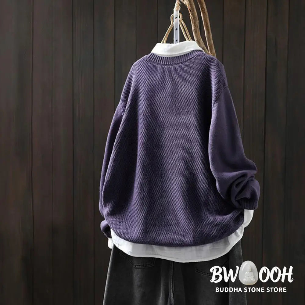 Buddha Stones Floral Embroidery Buttons Cotton Women’s Long Sleeve Knitted Cardigan Sweater - Women’s Cardigan
