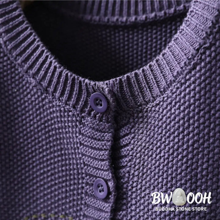 Buddha Stones Floral Embroidery Buttons Cotton Women’s Long Sleeve Knitted Cardigan Sweater - Women’s Cardigan