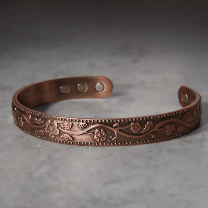 Buddha Stones Floral Magnetic Copper Adjustable Cuff Bracelet Bangle - Copper - Bracelet Bangle