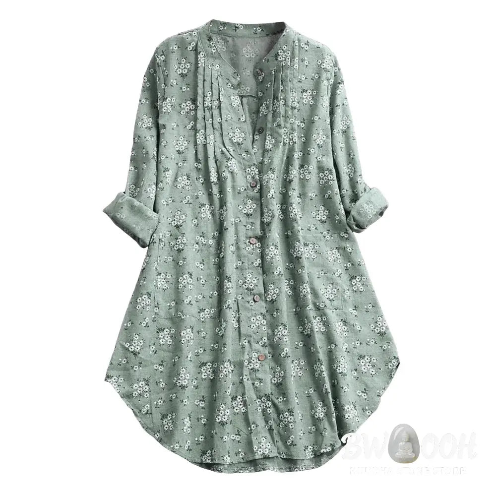 Buddha Stones Florals Buttons Long Sleeve Cotton Women’s Shirt - Women’s Shirts