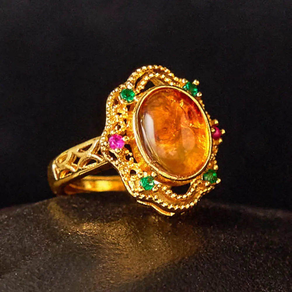 BWOOOH Flower Amber Hollow Lace Confidence Adjustable Ring — natural stone crystal healing bracelet for spiritual healing ...