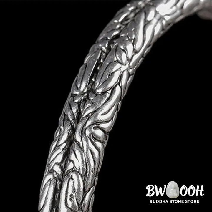 Buddha Stones Flower Dragon Pattern Engraved Balance Cuff Bracelet Bangle - BWOOOH - Flower Dragon Pattern - Bracelet