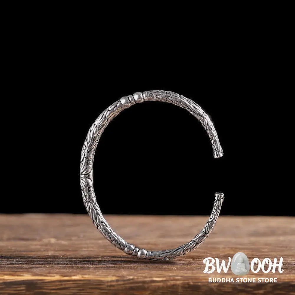 Buddha Stones Flower Dragon Pattern Engraved Balance Cuff Bracelet Bangle - BWOOOH - Flower Dragon Pattern - Bracelet