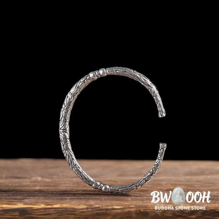 Buddha Stones Flower Dragon Pattern Engraved Balance Cuff Bracelet Bangle - BWOOOH - Flower Dragon Pattern - Bracelet