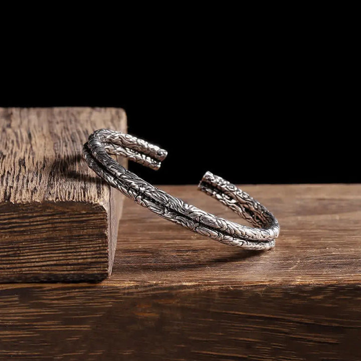 BWOOOH Flower Dragon Pattern Engraved Balance Cuff Bracelet Bangle - BWOOOH - Flower Dragon Pattern - Bracelet