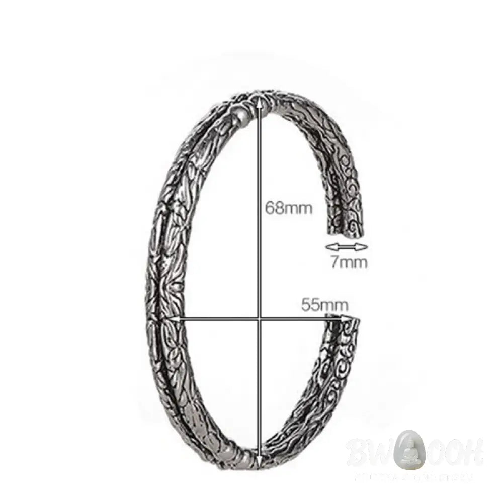 Buddha Stones Flower Dragon Pattern Engraved Balance Cuff Bracelet Bangle - BWOOOH - Flower Dragon Pattern - Bracelet