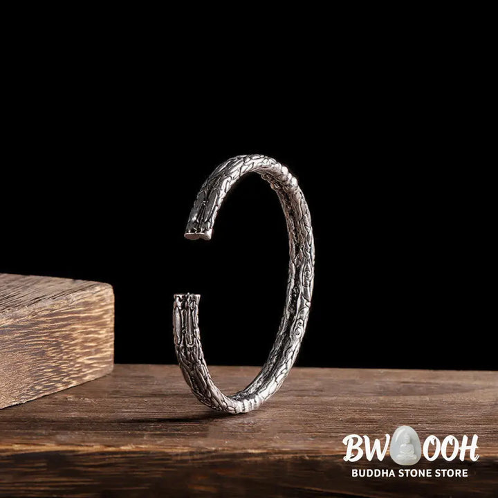 Buddha Stones Flower Dragon Pattern Engraved Balance Cuff Bracelet Bangle - BWOOOH - Flower Dragon Pattern - Bracelet