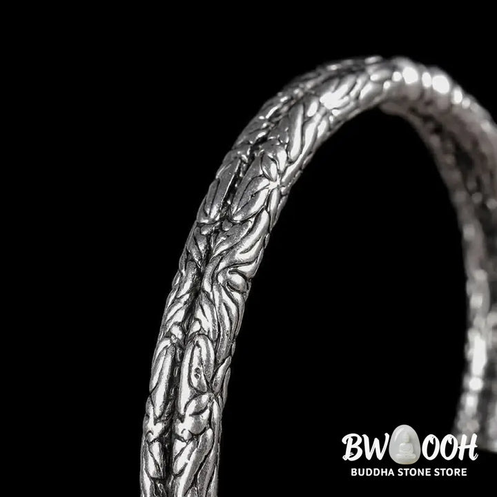 Buddha Stones Flower Dragon Pattern Engraved Balance Cuff Bracelet Bangle - BWOOOH - Flower Dragon Pattern - Bracelet
