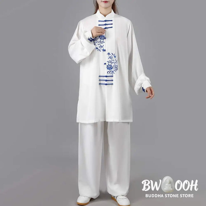 Buddha Stones Flower Embroidery Meditation Prayer Spiritual Zen Tai Chi Qigong Practice Unisex Clothing Set - Clothes