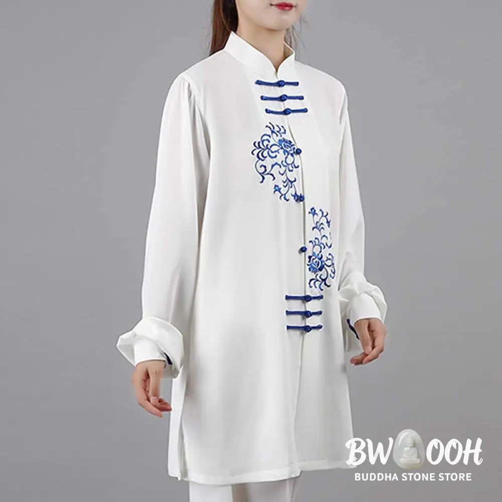 Buddha Stones Flower Embroidery Meditation Prayer Spiritual Zen Tai Chi Qigong Practice Unisex Clothing Set - Clothes