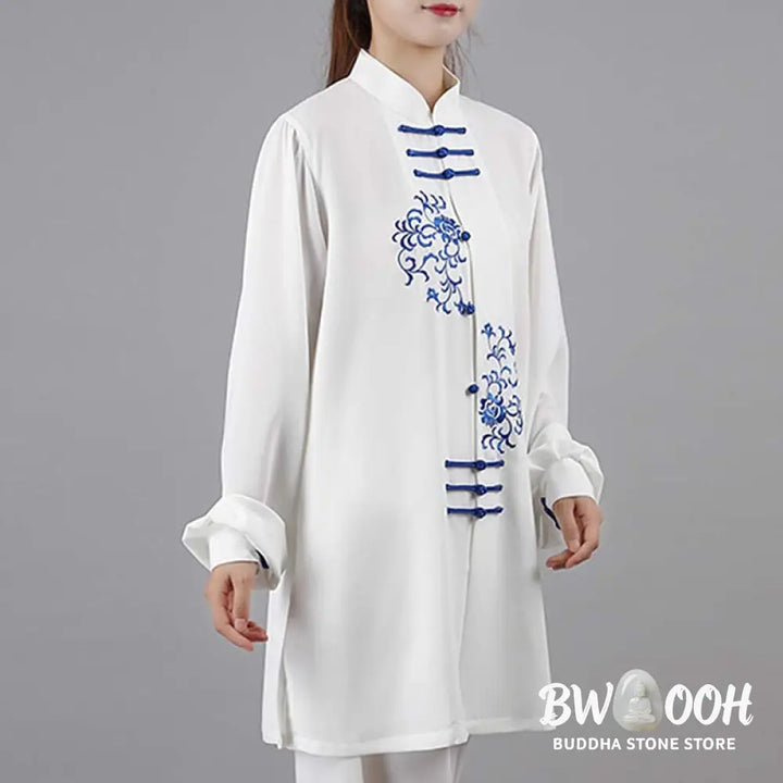 Buddha Stones Flower Embroidery Meditation Prayer Spiritual Zen Tai Chi Qigong Practice Unisex Clothing Set - Clothes