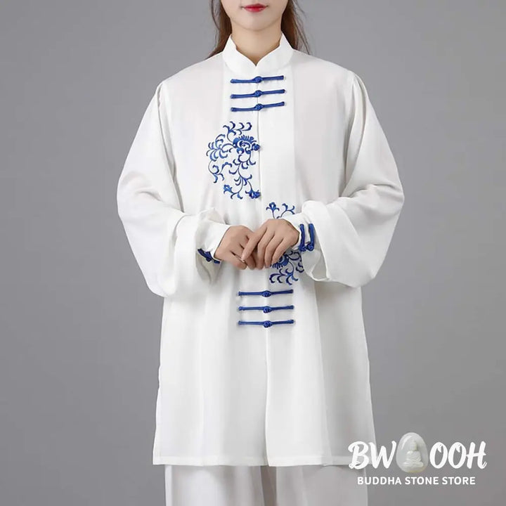 Buddha Stones Flower Embroidery Meditation Prayer Spiritual Zen Tai Chi Qigong Practice Unisex Clothing Set - Clothes
