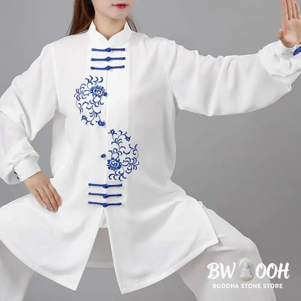 Buddha Stones Flower Embroidery Meditation Prayer Spiritual Zen Tai Chi Qigong Practice Unisex Clothing Set - Clothes