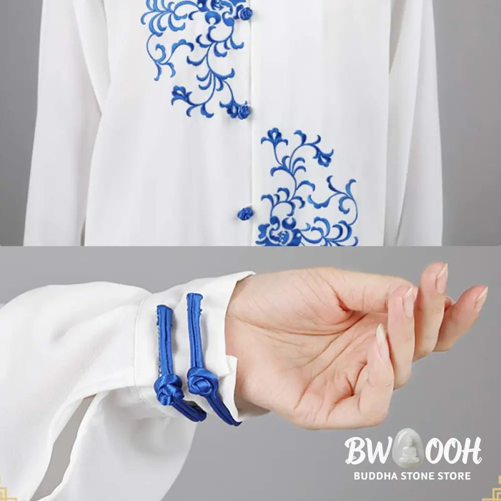 Buddha Stones Flower Embroidery Meditation Prayer Spiritual Zen Tai Chi Qigong Practice Unisex Clothing Set - Clothes