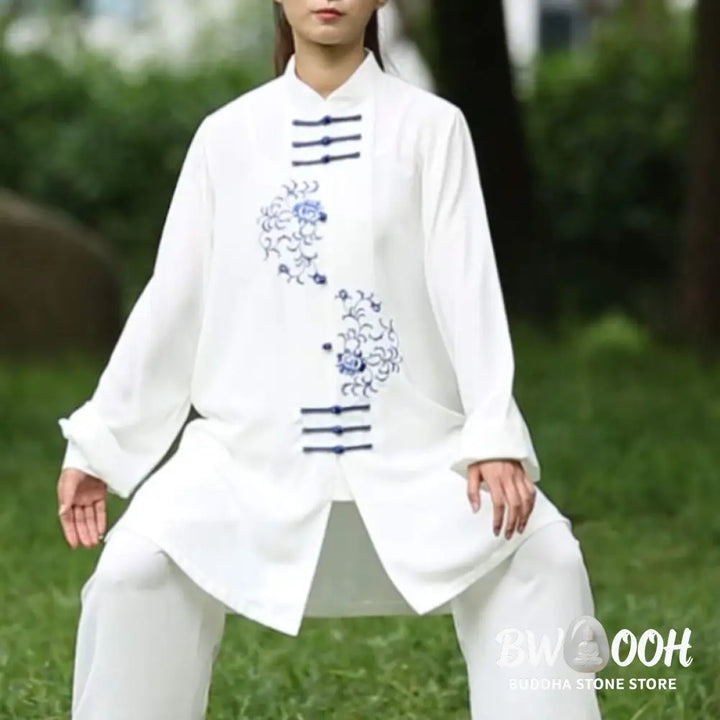 Buddha Stones Flower Embroidery Meditation Prayer Spiritual Zen Tai Chi Qigong Practice Unisex Clothing Set - Clothes